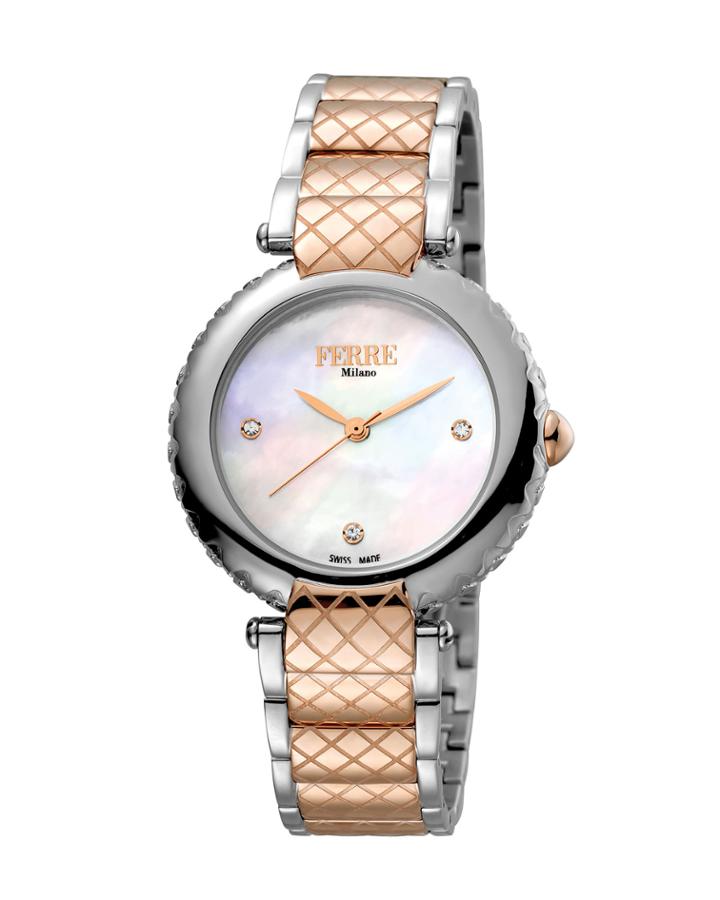Women's 34mm Stainless Steel 3-hand Knurl Watch With Bracelet,