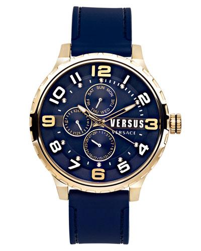 50mm Globe Oversized Chronograph Watch, Golden/blue