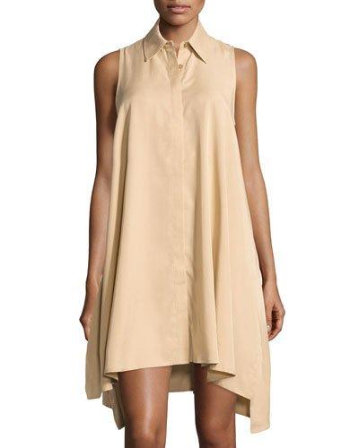 Sleeveless Trapeze Shirt Dress, Buckwheat
