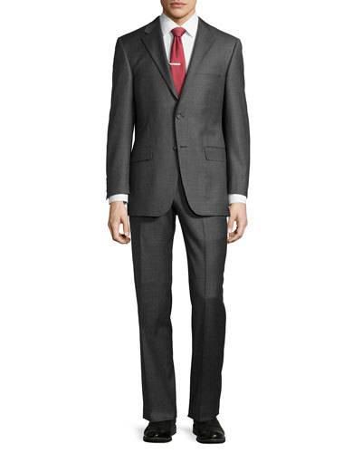 Lindsey Sharkskin Two-piece Suit, Charcoal Gray