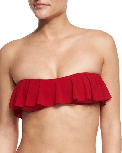 Strapless Ruffled Bikini Top, Red