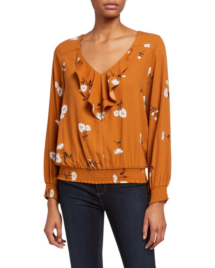Mid-century Floral Ruffle Top