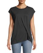 Crewneck Cap-sleeve Wool-blend Draped Top