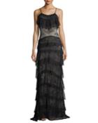 Tiered Lace V-neck Sleeveless Column Evening Gown