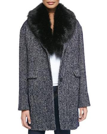 Kaba Tweed Coat W/ Removable Faux-fur Trim
