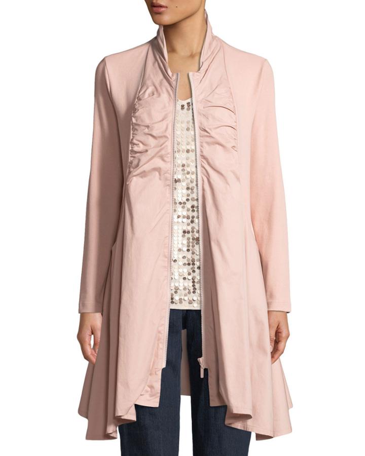 Plus Size Zip-front Stretch Interlock/woven Combo Jacket