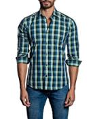 Large-check Sport Shirt, Green/blue