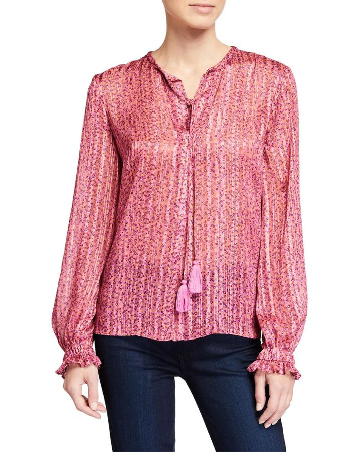 Floral-print Tassel Tie Long-sleeve Blouse