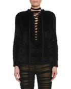 Lacing Deep-v Long-sleeve Furry Wool Pullover