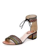 Geometric Crystal Ankle-cuff Sandals, Black Pattern