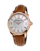 Men's Horological Smart Watch With Leather Strap, White/brown