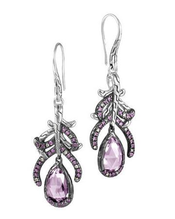 Batu Classic Chain Feather Drop Earrings W/ Amethysts & Diamonds