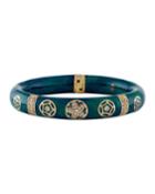 18k Yellow Gold Thin Diamond Wheel Bangle, Blue