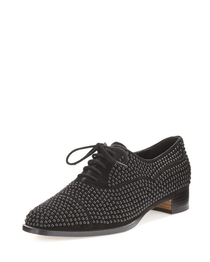 Perlita Studded Suede Oxford, Black