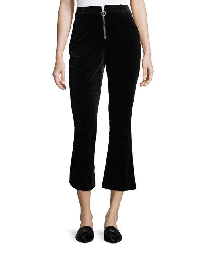 High-waist Velvet O-ring Zip Flare Pants