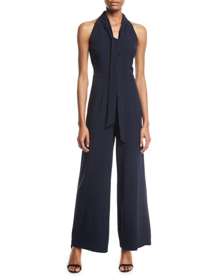 Sleeveless Tie-neck Wide-leg Jumpsuit