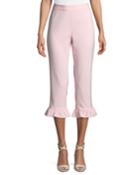 Ruffle-cuff Trim-leg Cropped Pants