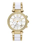 39mm Crystal Chronograph Bracelet Watch, White/yellow