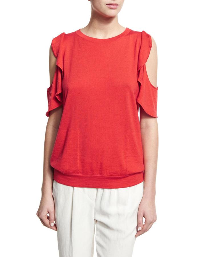 Ruffled Cold-shoulder Knit Top