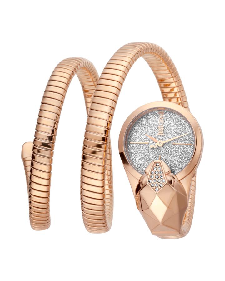 26mm Glam Time Glitter Snake Watch With Coil Bracelet, Rose Gold