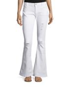 Canal Distressed Flare Jeans, Bleached White