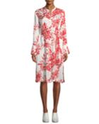 Roseabelle Button-front Long-sleeve Abstract Floral-printed Dress