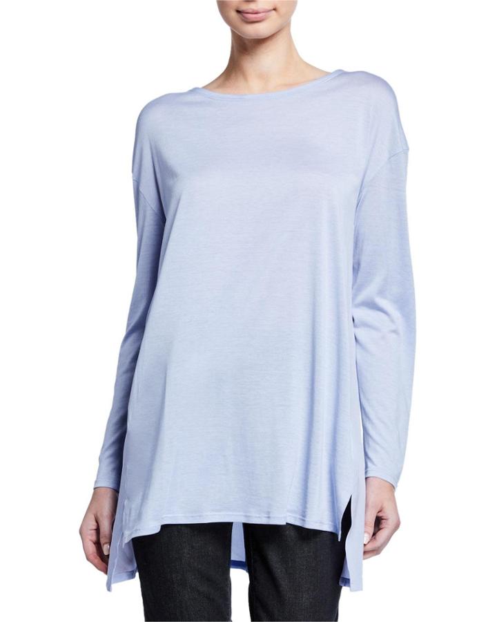 Petite Jewel-neck Long-sleeve Jersey Front Tunic W/