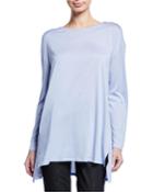 Petite Jewel-neck Long-sleeve Jersey Front Tunic W/