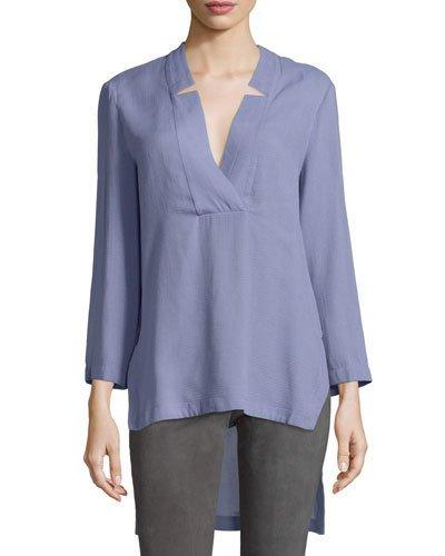 Notched V Neck High-low Tunic Top,