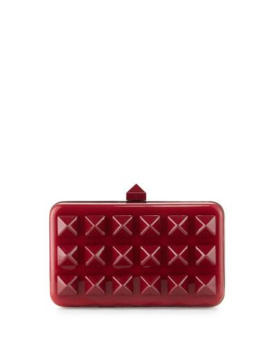 Rockstud Acrylic Evening Clutch Bag, Claret