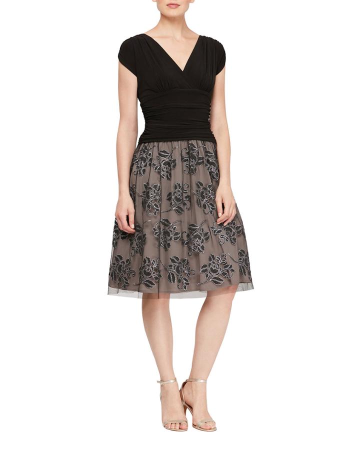 Short-sleeve Ruched Waist Glitter Dress