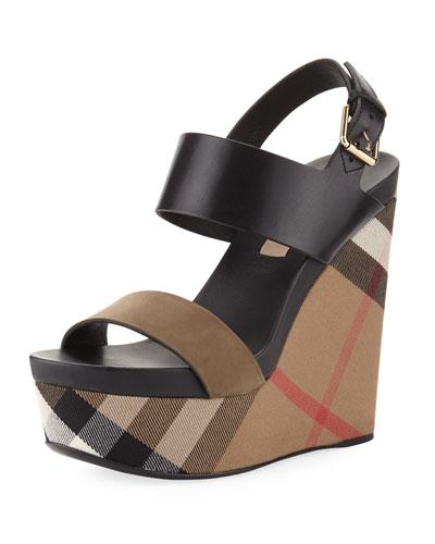 Nuneaton Check Wedge Sandal, Dark Heather
