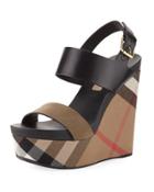 Nuneaton Check Wedge Sandal, Dark Heather