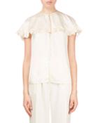 Piccio Ruffled Cape Drape-back Silk Cocktail Blouse