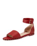 Rockstud Leather Ankle-strap Flat