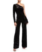 Karmina Crushed Velvet One-shoulder Jumpsuit