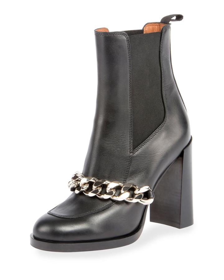 Chain Leather Chelsea Bootie, Black