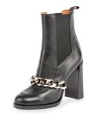 Chain Leather Chelsea Bootie, Black