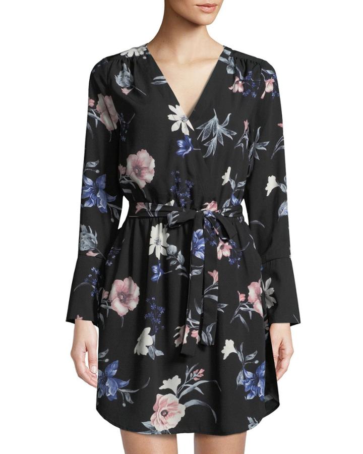 V-neck Long-sleeve Floral Wrap Dress