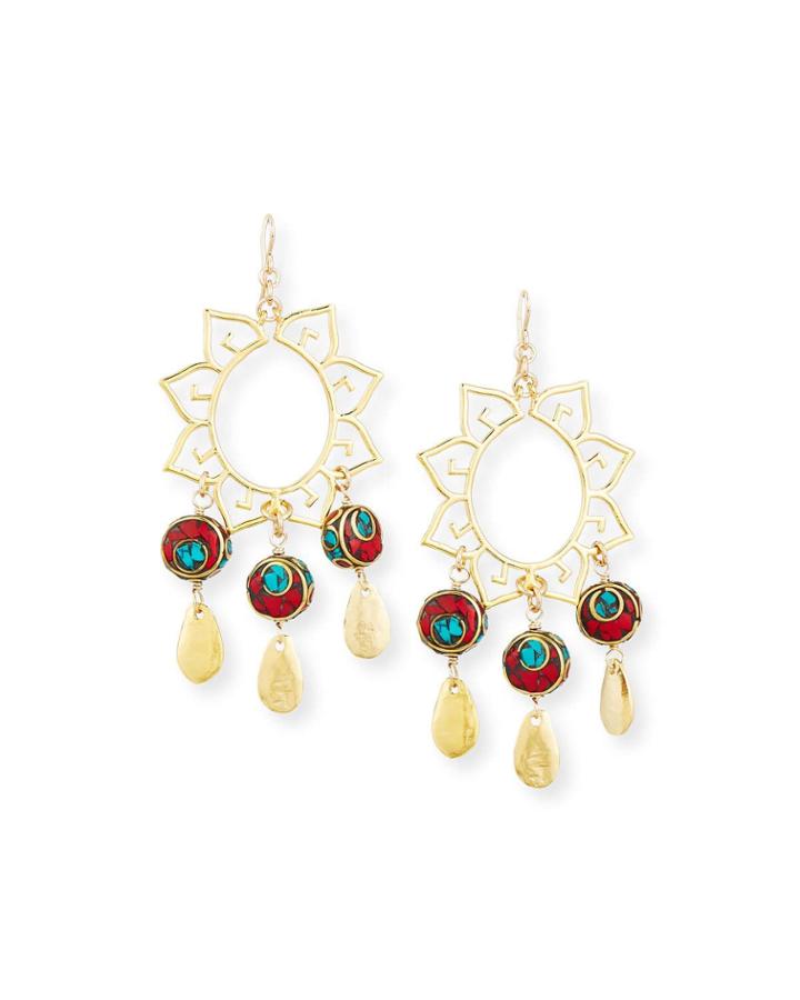 Turquoise & Coral Sun Chandelier Earrings