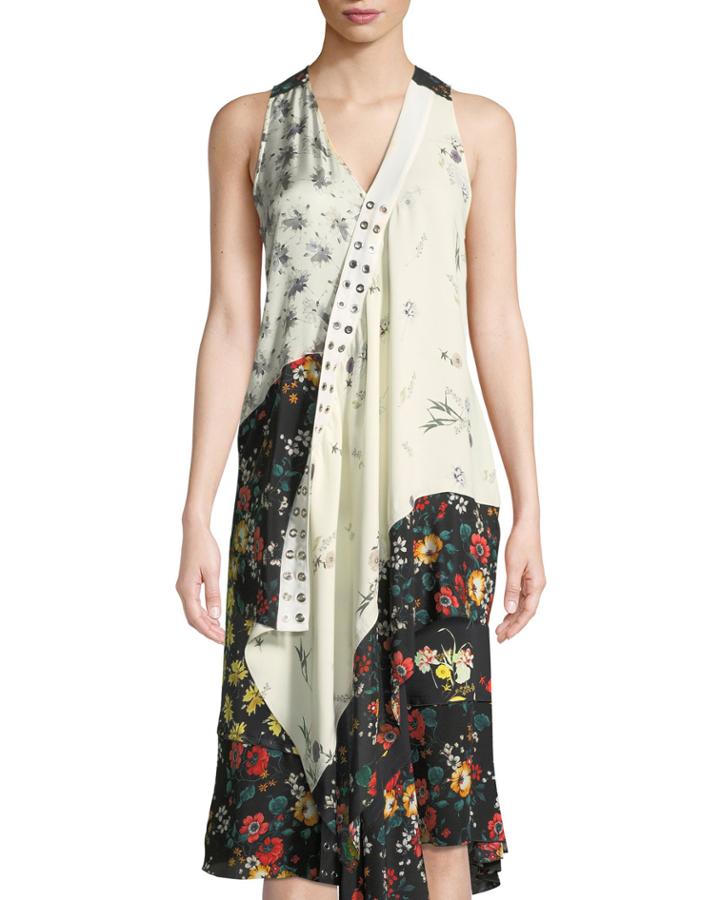 Sleeveless Mixed-print Asymmetric