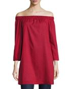Off-the-shoulder Cotton Tunic, Dark Red