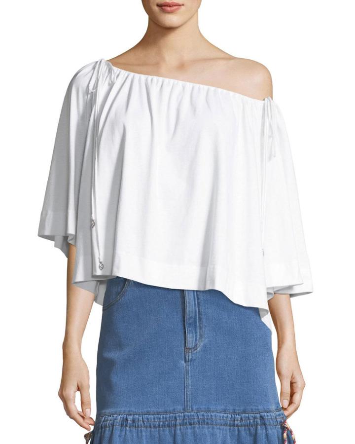 Bateau-neck Billowy Cotton Blouse
