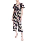 Floral Short-sleeve Tie-waist Cropped Jumpsuit