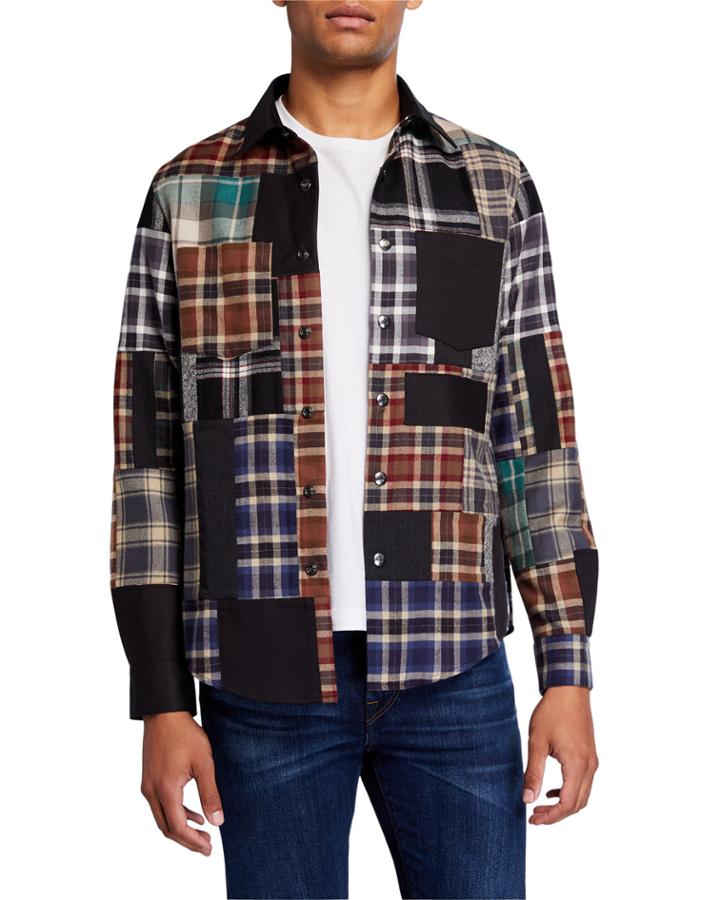 Men's Mixed Plaid Button Down Wool-blend