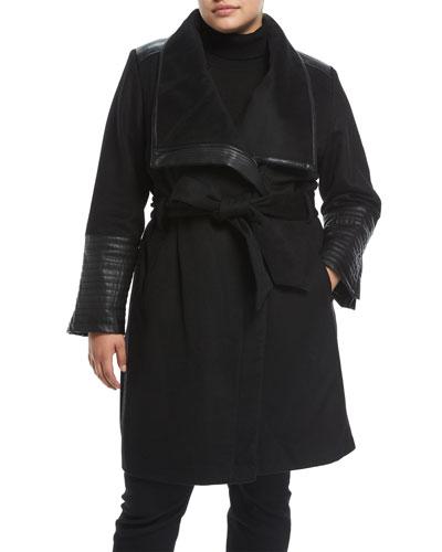 Lorian Faux Leather-trim Wool-blend Coat