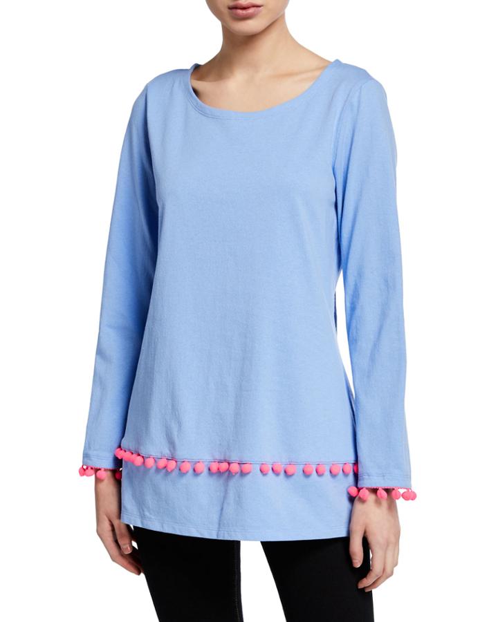 Long-sleeve Pompom Tunic Top