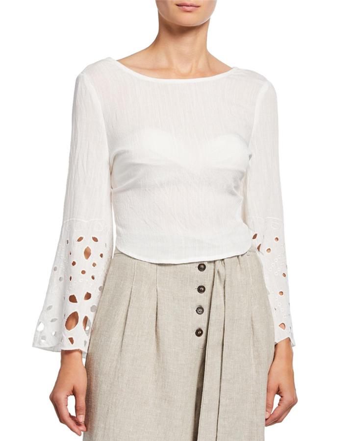 Cutout Sleeve Back-tie Crop Top