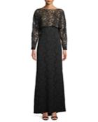 Embroidered Lace & Crepe Popover Gown