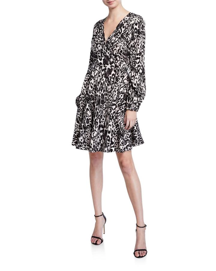 Leopard Printed Jacquard Long-sleeve Wrap Dress